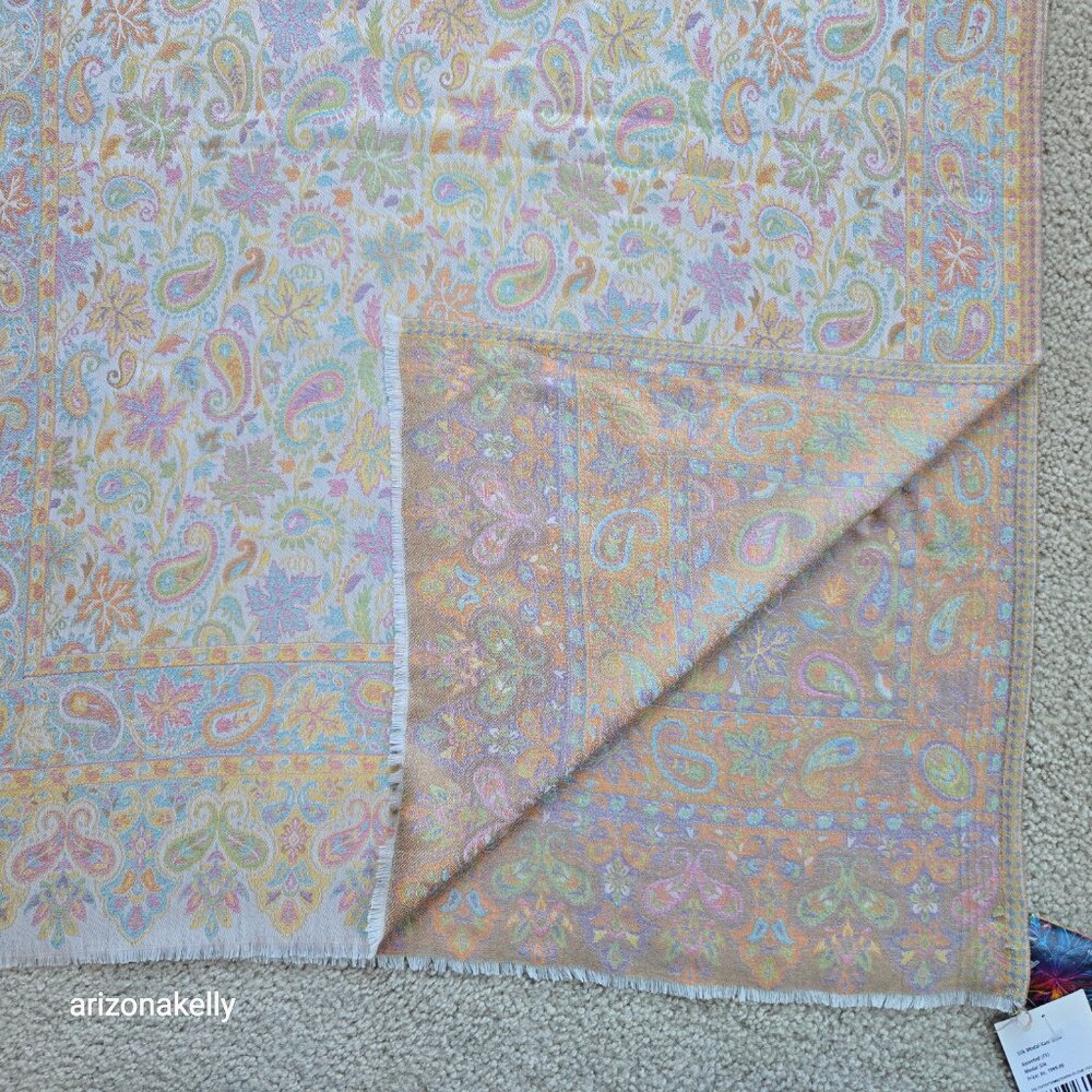 NWT Silk Modal Scarf Stole Wrap Pastel Paisley Leaves - Picture 10 of 16
